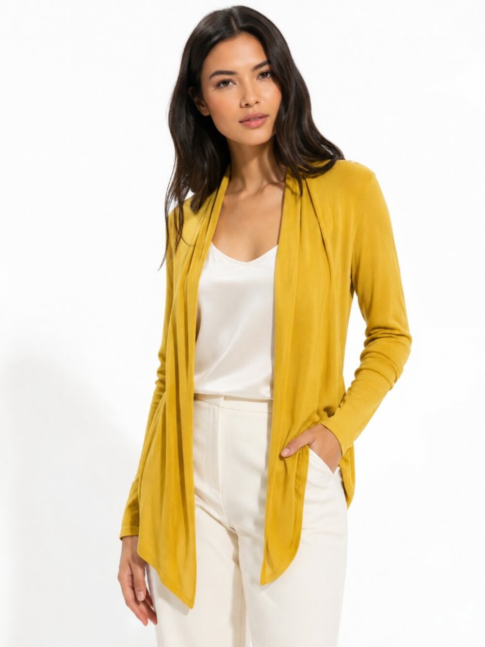 BCBG MaxAzria Silk & Cashmere Blend Cardigan Mustard Yellow Cardigan SweaterXS/S